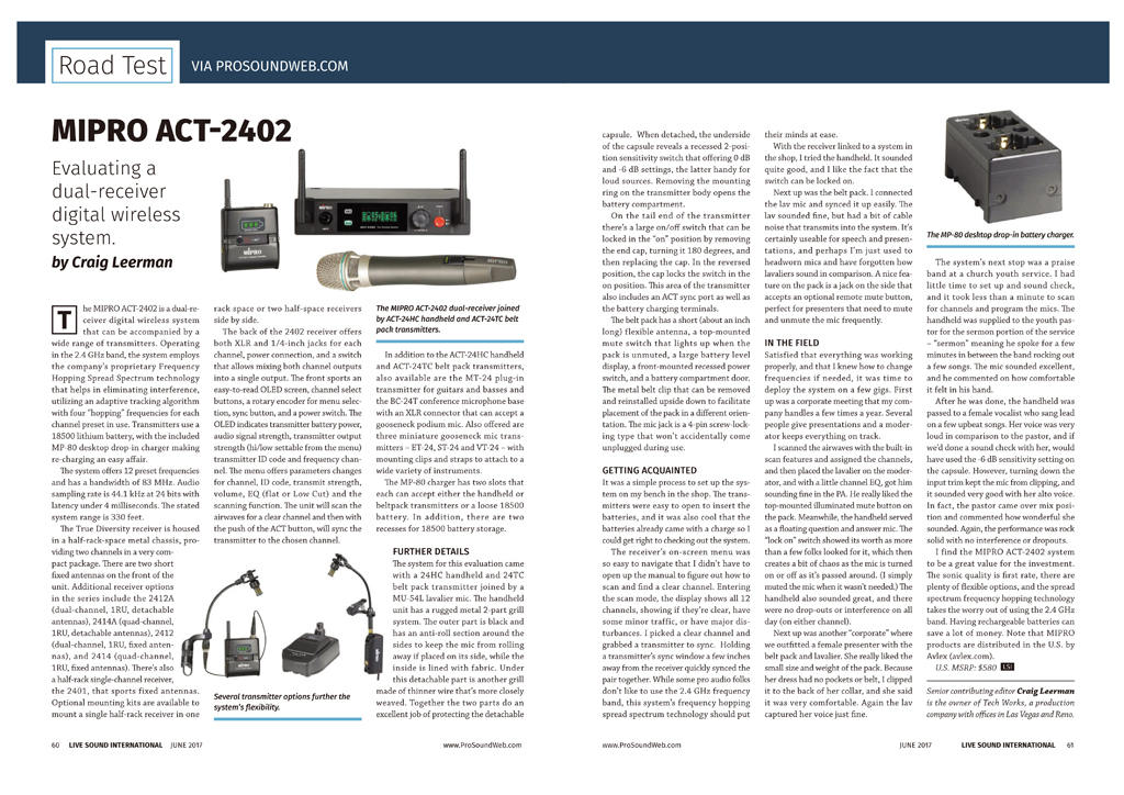 Road Test - Evaluating the MIPRO ACT-2402 digital wireless system